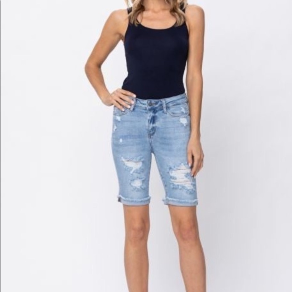 Judy Blue Destroyed Bermuda Shorts